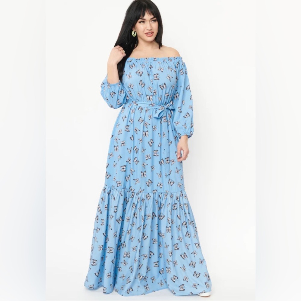 Unique Vintage‎ NWT Blue & Butterfly Sweet Escape Maxi Dress